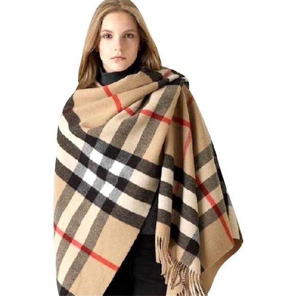 Burberry London Vintage Cashmere Classic Nova Check Fringe Scarf Shawl - Picture 1 of 13